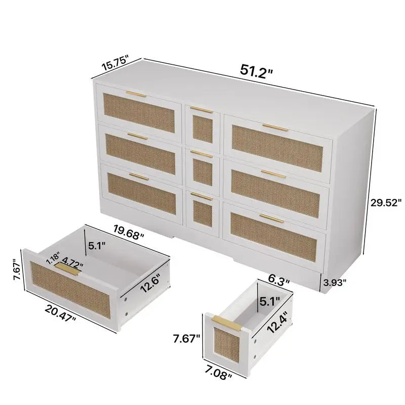 White Rattan Storage Locker with 9 Drawers