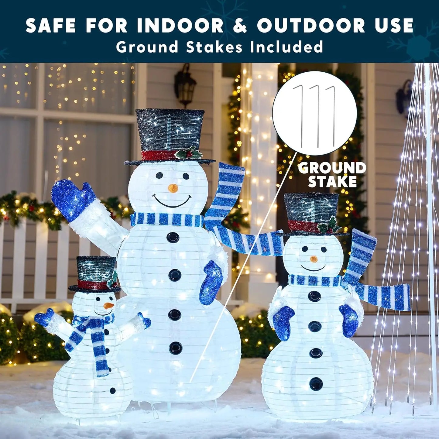 3 Pcs 3D Christmas Collapsible Snowman Yard