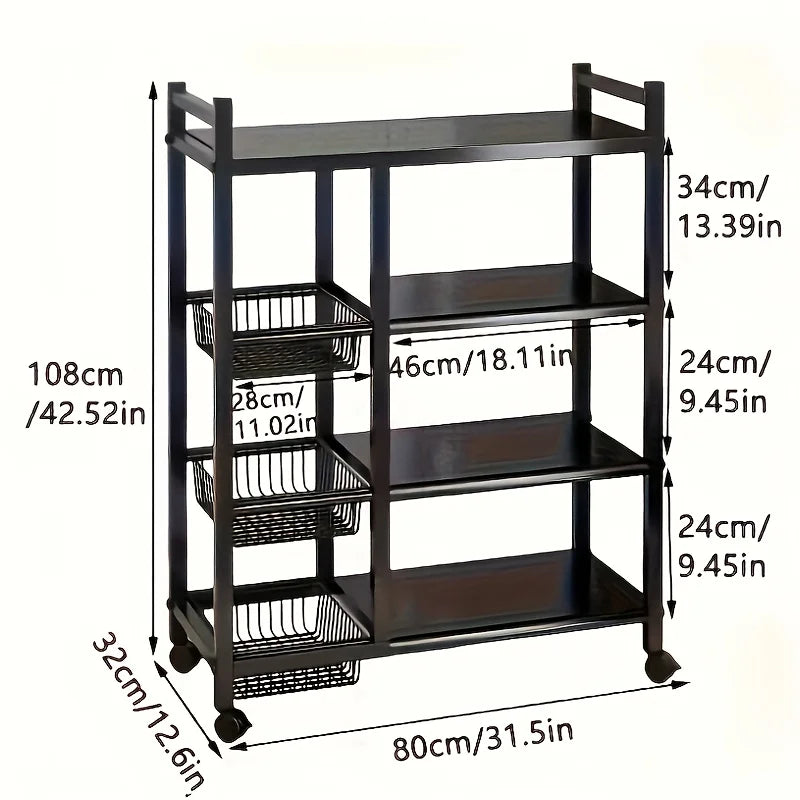 Heavy-Duty 4-Tier Freestanding Shelf with 3 Baskets