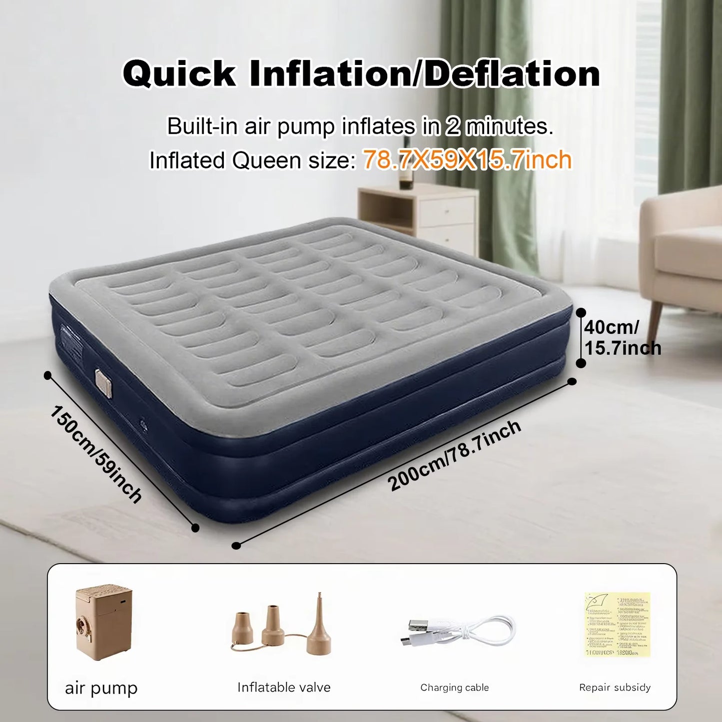 Inflatable Mattress Camping Home Built-In Pump