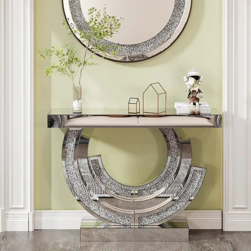 3C Shaped Crushed Diamond Hallway Table Mirrored Center