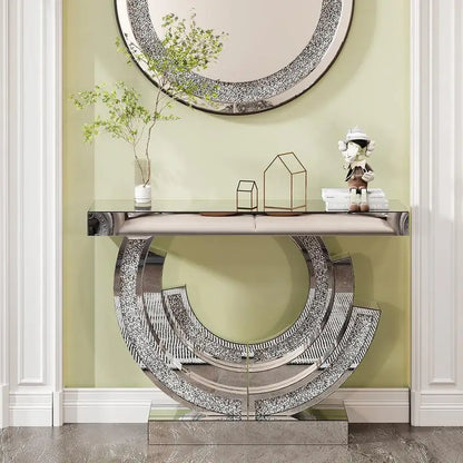 3C Shaped Crushed Diamond Hallway Table Mirrored Center