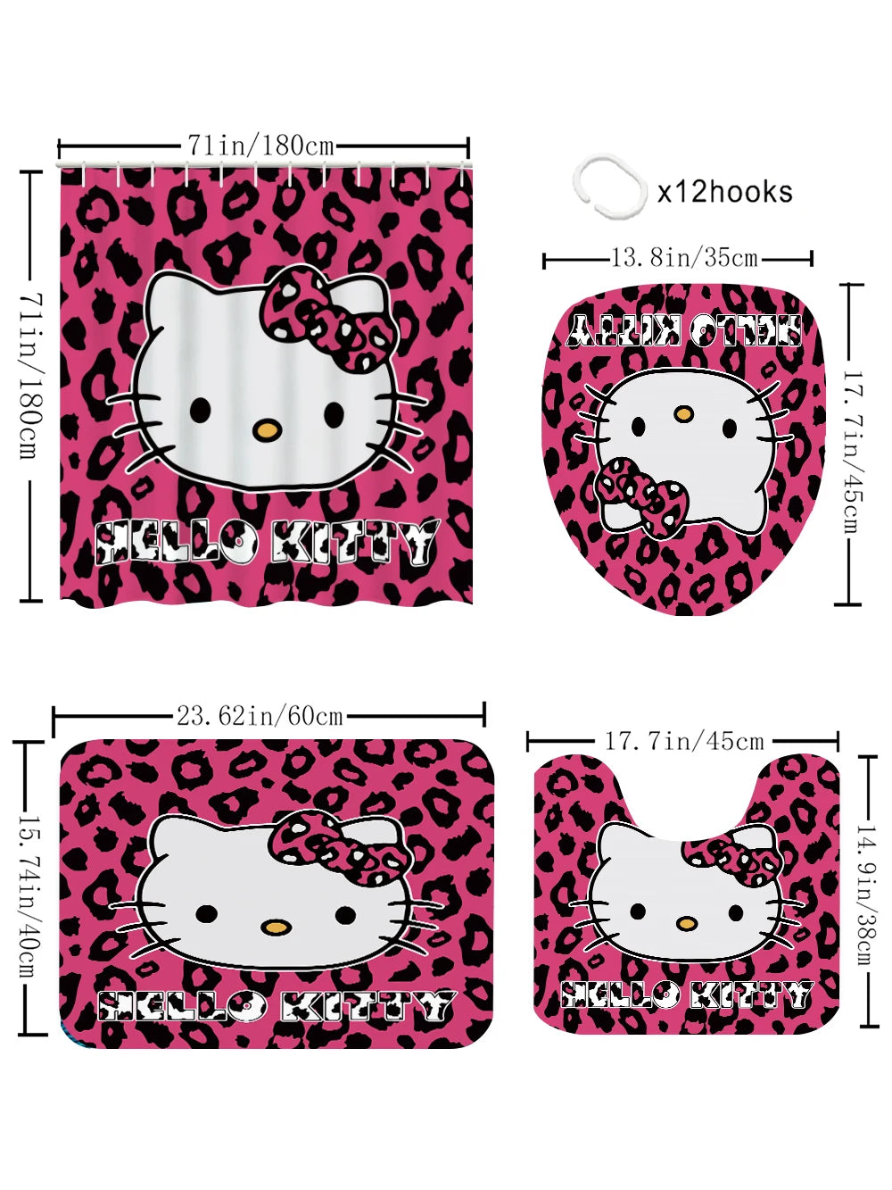 Hello Kitty Bathroom Four-Piece Set Waterproof Shower Curtain, creating a complete bathroom kit