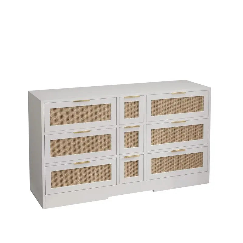 White Rattan Storage Locker with 9 Drawers