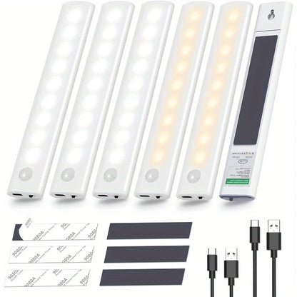 Under Cabinet Lights 1/3/6pcs, Motion Sensor Rechargeable Battery Operated 2 Colors LED Light  for  Closet, Kitchen, Bathroom