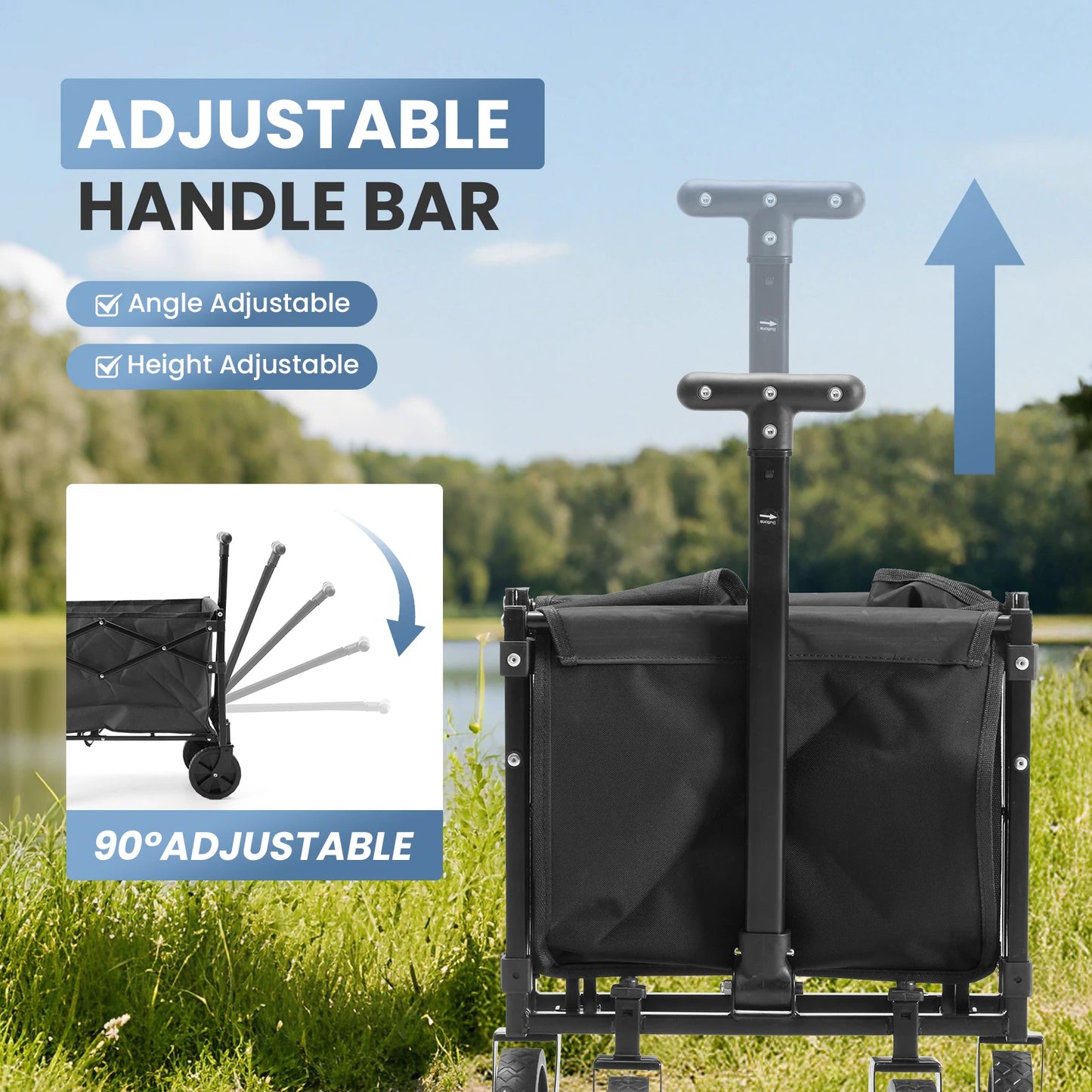 Outdoor Foldable Collapsible Wagon with Wheels 176 lbs Capacity Lightweight Portable with Flexible Handle for Garden Camping