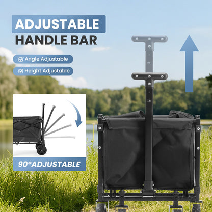 Outdoor Foldable Collapsible Wagon with Wheels 176 lbs Capacity Lightweight Portable with Flexible Handle for Garden Camping