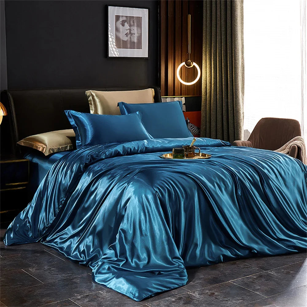 Solid Silk Bedding Set with Duvet Cover