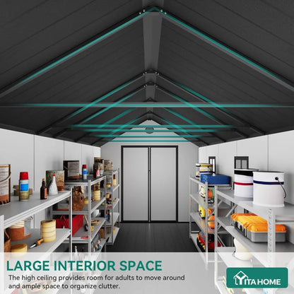 8x16 FT Waterproof Outdoor Storage Shed with Floor