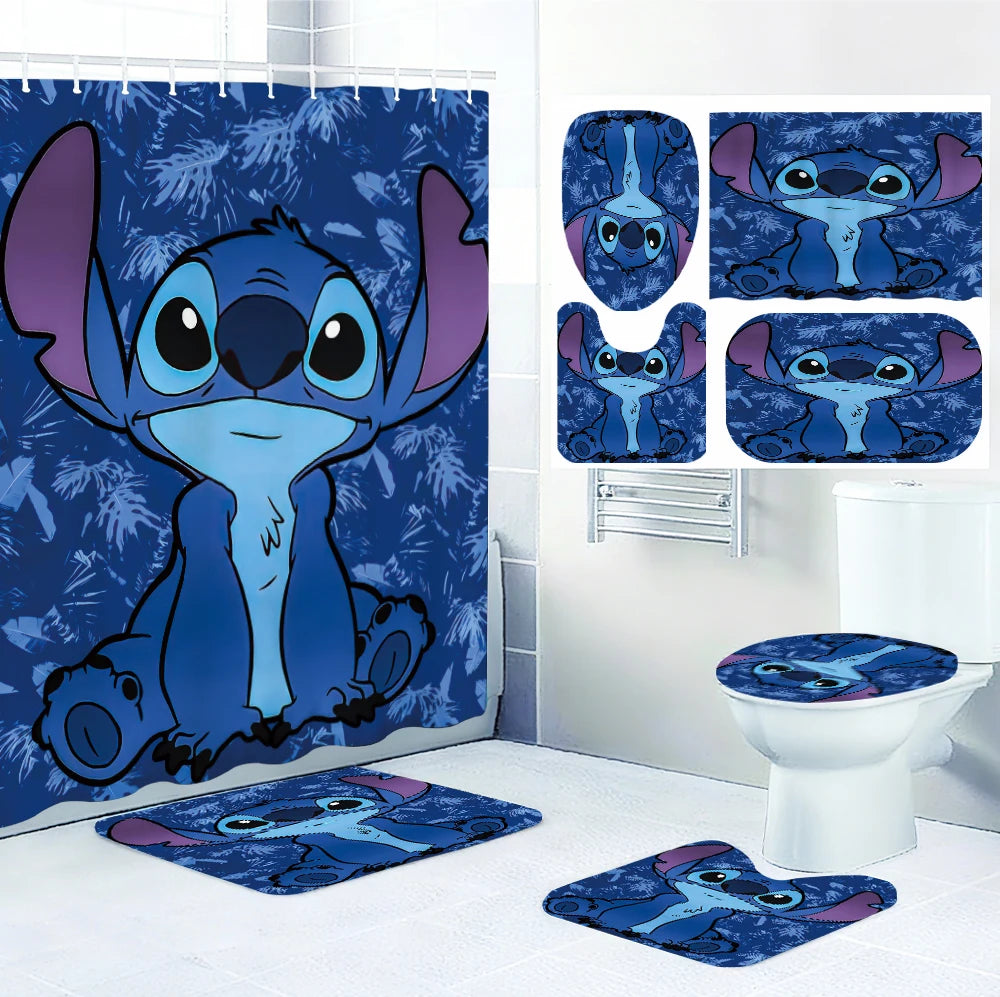 Stitch Bathroom Four-piece Set - Waterproof Shower Curtain