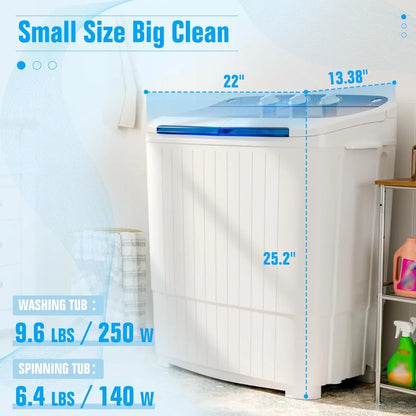 Portable Washing Machine Longer Hose Twin Tub Washer Mini Compact Laundry Washing Machine with Drain Pump Semiautoma