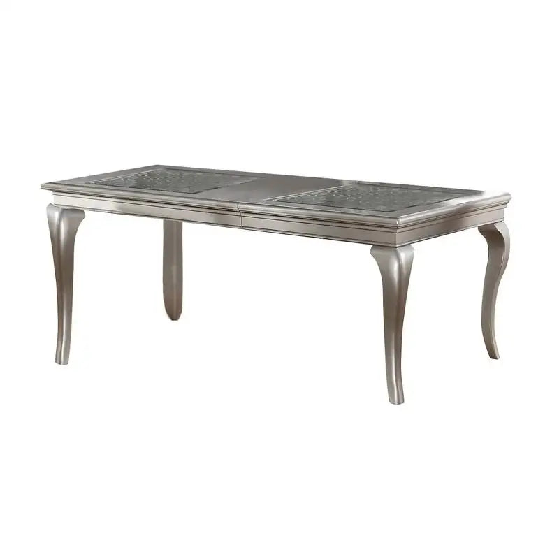 7pc Rect. Glass Dining Table Set w/ Silver Hue