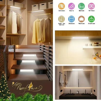 Under Cabinet Lights 1/3/6pcs, Motion Sensor Rechargeable Battery Operated 2 Colors LED Light  for  Closet, Kitchen, Bathroom