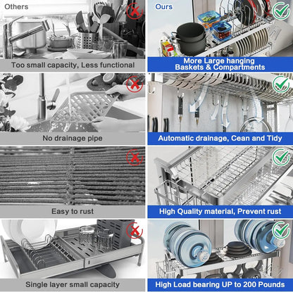 3-Tier Adjustable Stainless Steel Over-Sink Dish Drying Rackover-sink