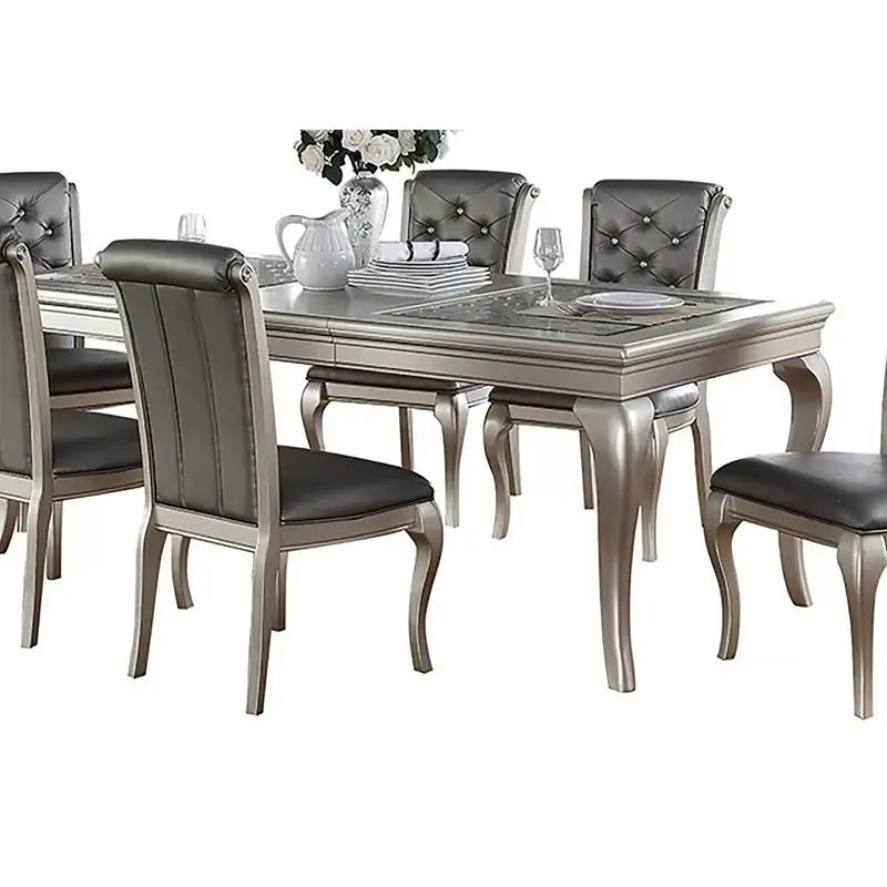 Glass Dining Table & 6 Tufted Side Chairs