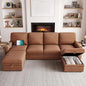 6-Seat U-Shaped Sectional Sofa with Storage and USB Ports, Brown Leather Couch, Large Seating for Comfort