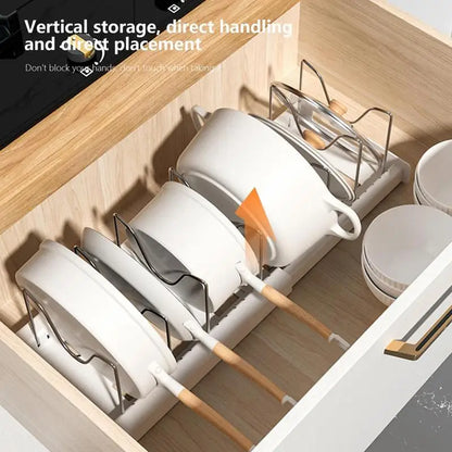 Expandable Pots and Pans Organizer Under Cabinet, Pot Lid Holder with 7Adjustable Compartment for Bakewar