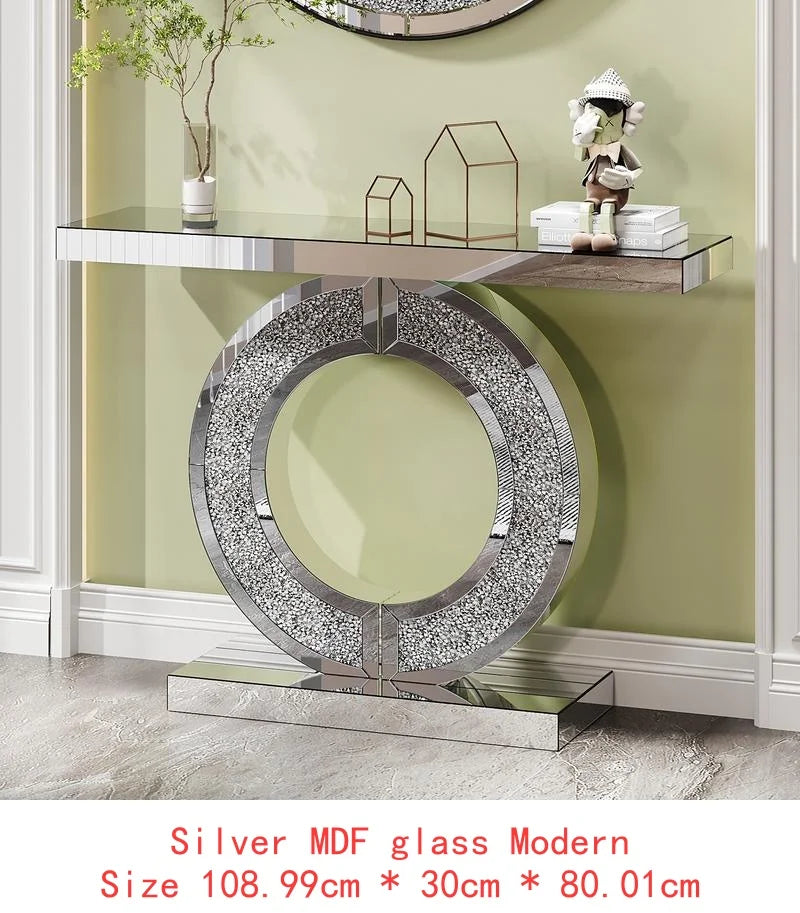 3C Shaped Crushed Diamond Hallway Table Mirrored Center