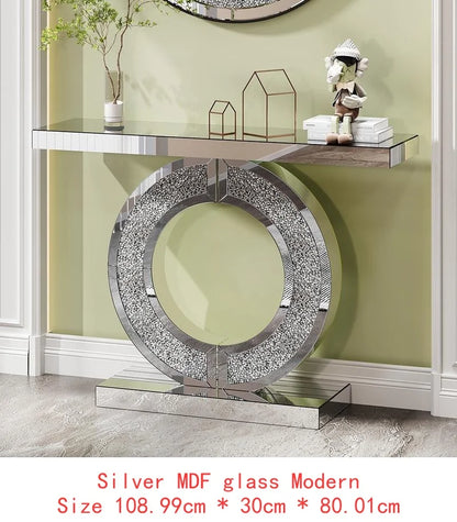3C Shaped Crushed Diamond Hallway Table Mirrored Center