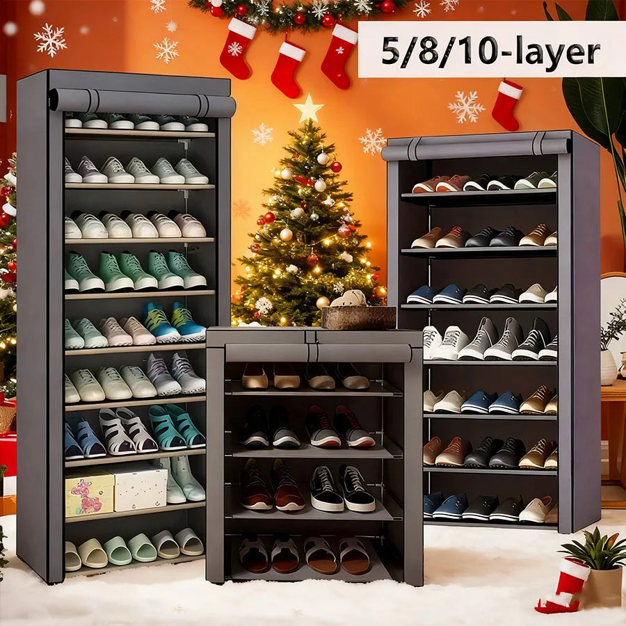 5/8 layer shoe cabinet storage rack with fabric cover