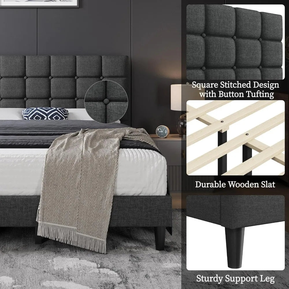 Upholstered Bed Frame, Queen Bed Platform