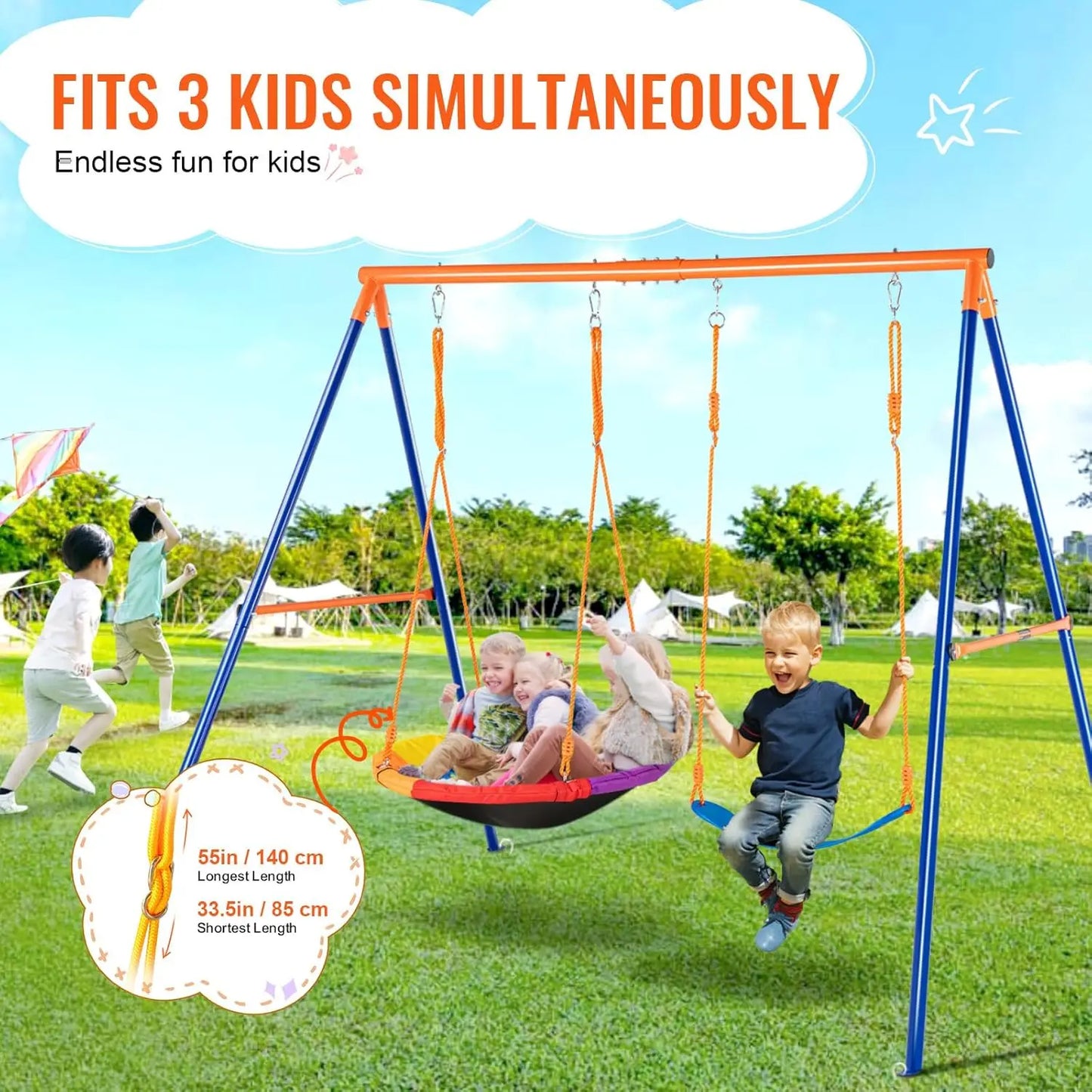 Swing Set with Saucer and Belt Seats, 440lbs Capacity