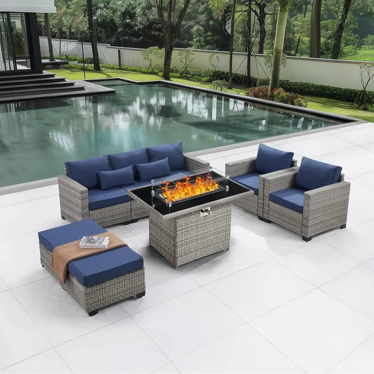 6-Piece Outdoor Patio Set with Fire Pit Table