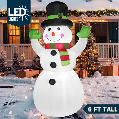 6 FT Long Christmas Inflatable Snowman with Campfire with Built-in LEDs for Xmas Party  Christmas Blow Up Yard Decoration