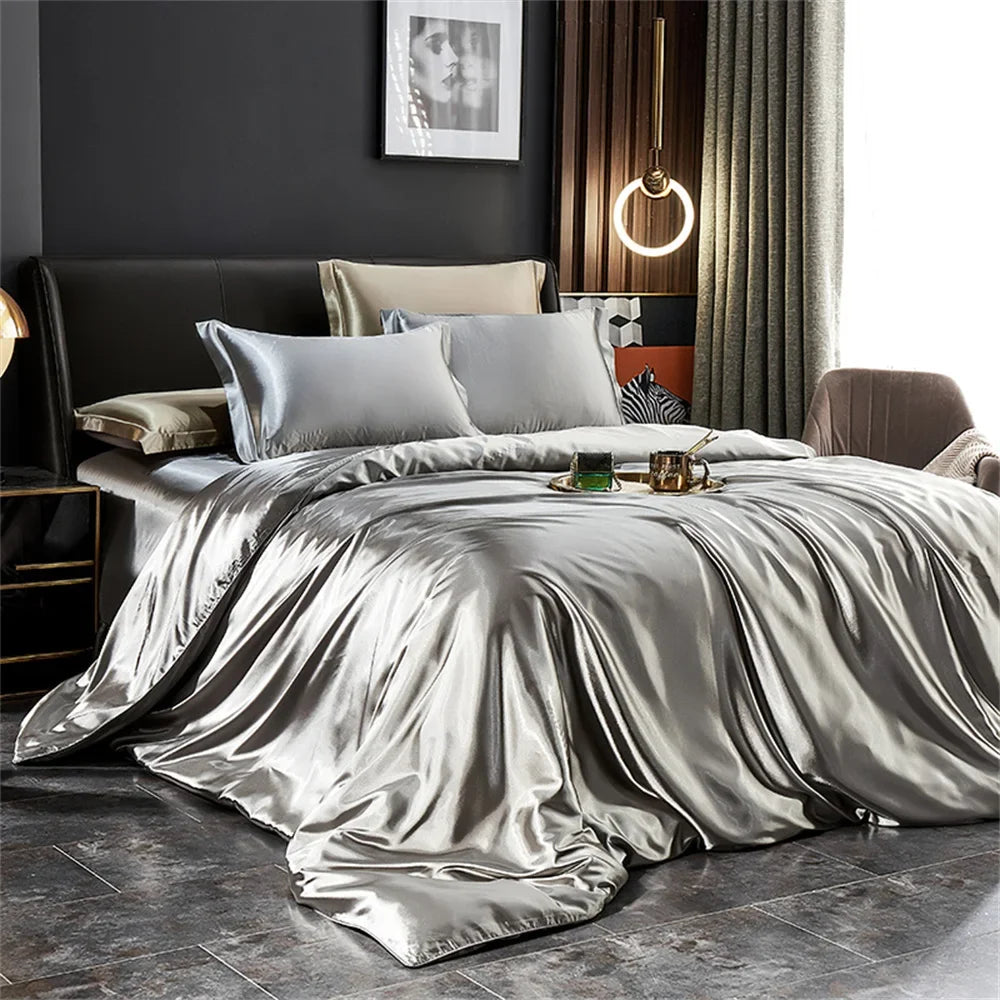 Solid Silk Bedding Set with Duvet Cover