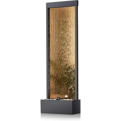 72 Tall Indoor Outdoor Mirror Waterfall Floor Fountain, LED Lights amp River Stones, Elegant Bronze Finish for Home, Office, Pa