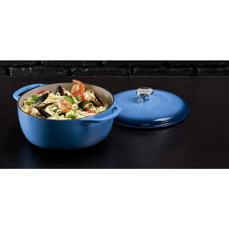 Lodge 6 Quart Enameled Cast Iron Dutch Oven with Lid Dual Handles Oven Safe up to 500° F or on Stovetop Use to Marinate Cook