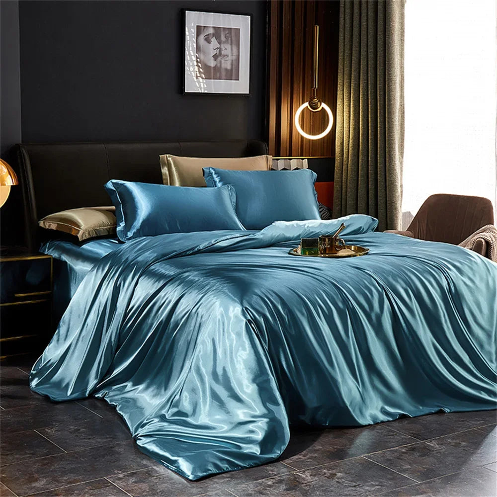 Solid Silk Bedding Set with Duvet Cover