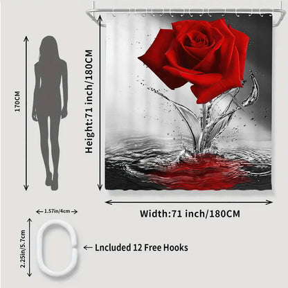 Red Rose Bathroom Four-piece Set - Waterproof Shower Curtain