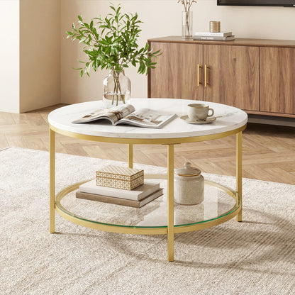 31IN Marble Round Coffee Table 2-Tier