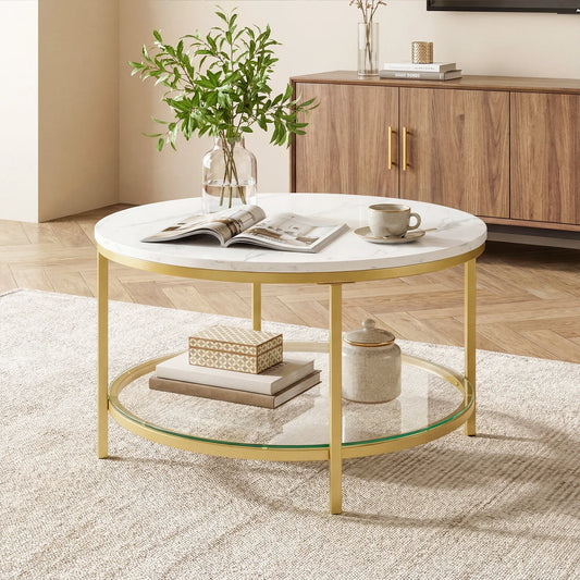 31IN Marble Round Coffee Table 2-Tier
