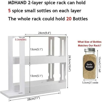 Multi-Function 2 Tier Rotate Spice Storage Rack Swivel Organizer