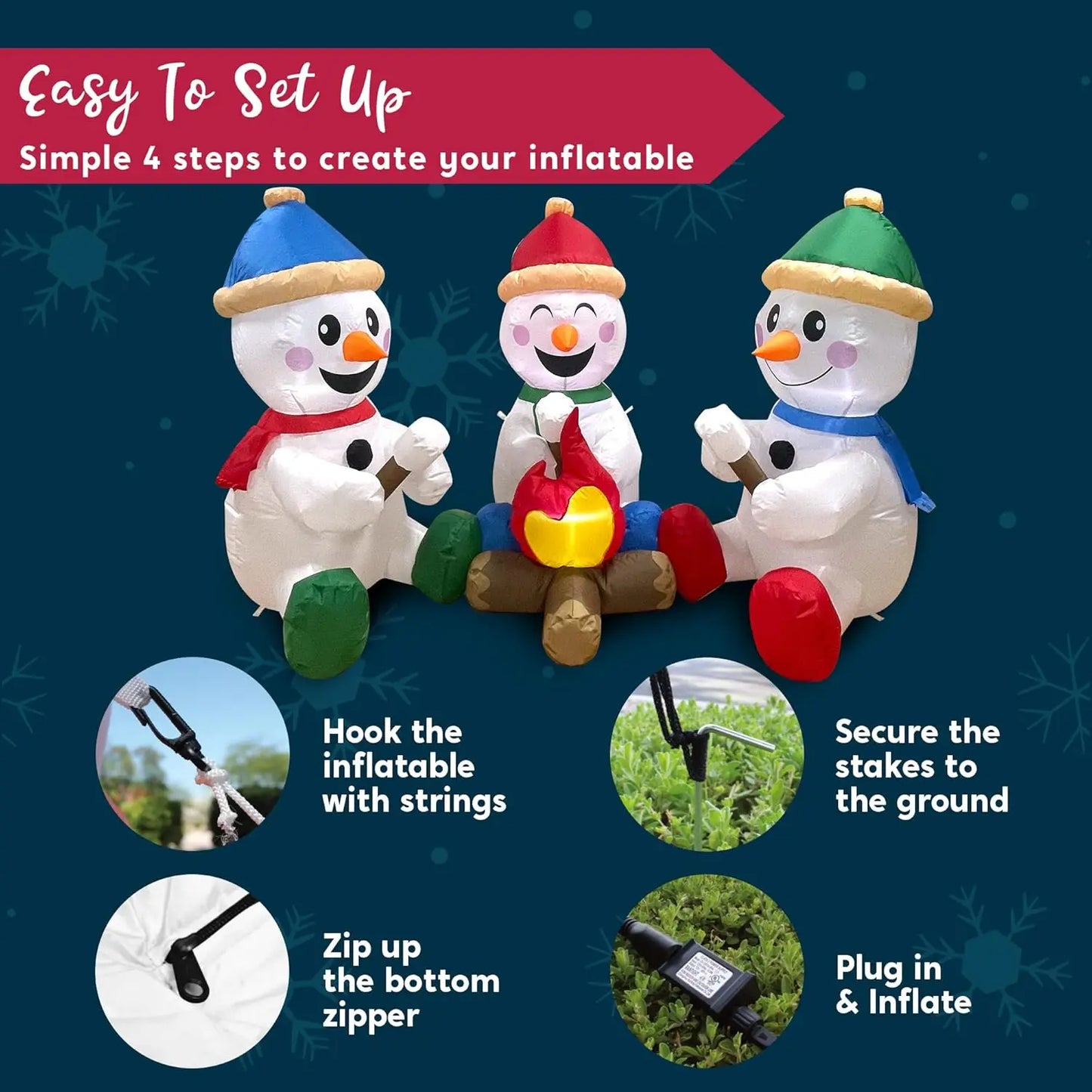 6 FT Long Christmas Inflatable Snowman with Campfire with Built-in LEDs for Xmas Party  Christmas Blow Up Yard Decoration