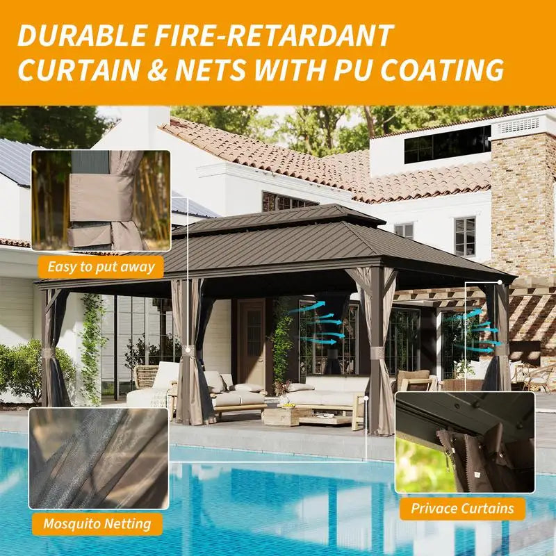 14x24 Hardtop Gazebo, Upgraded Metal Canopy with Drainage