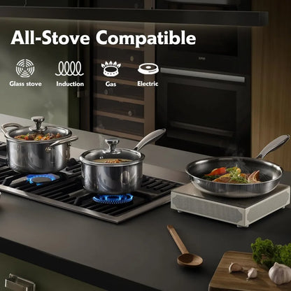 10 Pcs Non Stick Pots and Pans Set with Lids, Hybrid Stainless Steel Cookware Set, Skillet,Stock Pot,Frying Pan,Kitchen Cooking