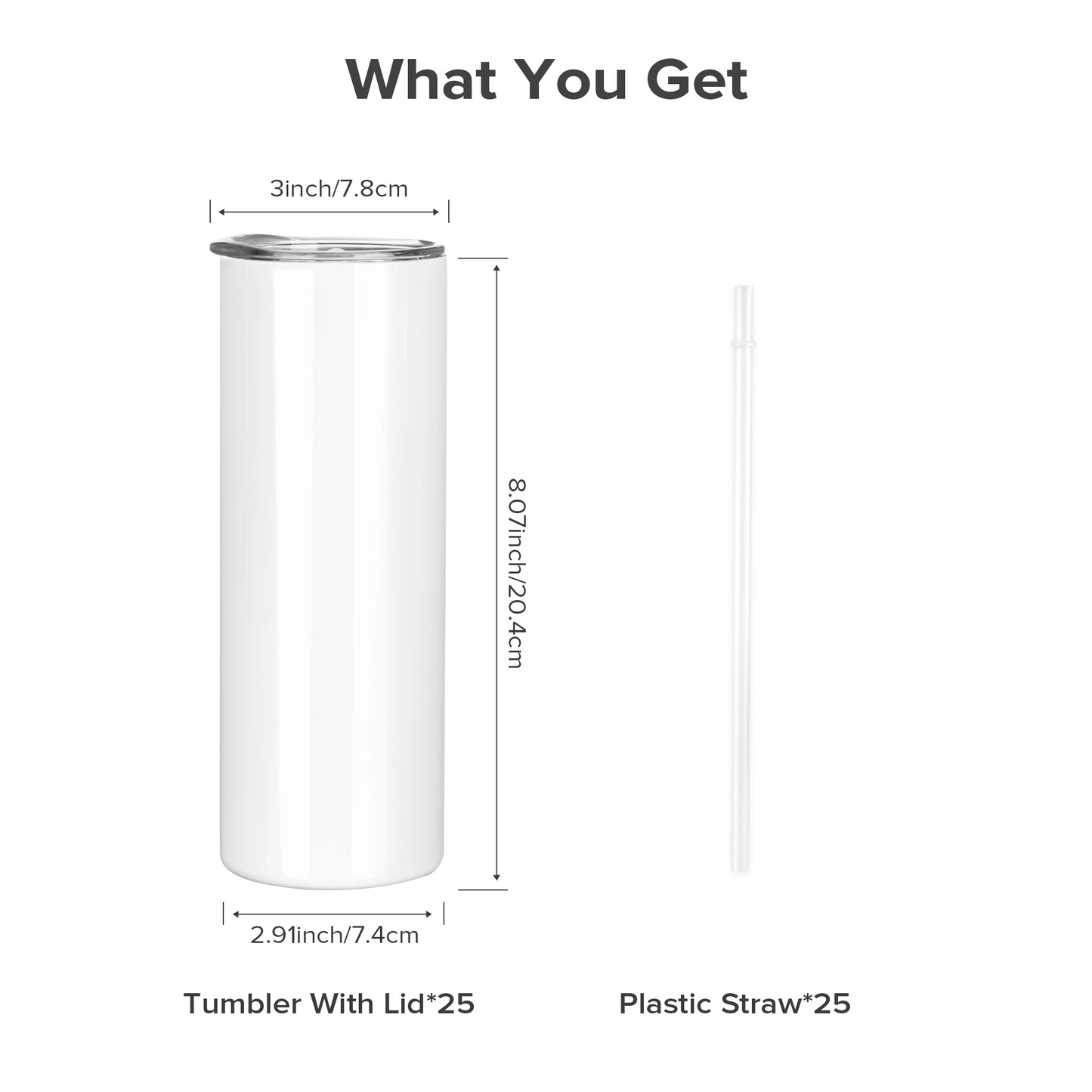 Sublimation Tumblers Blanks 20 oz 25 Pack Skinny Straight Tumblers