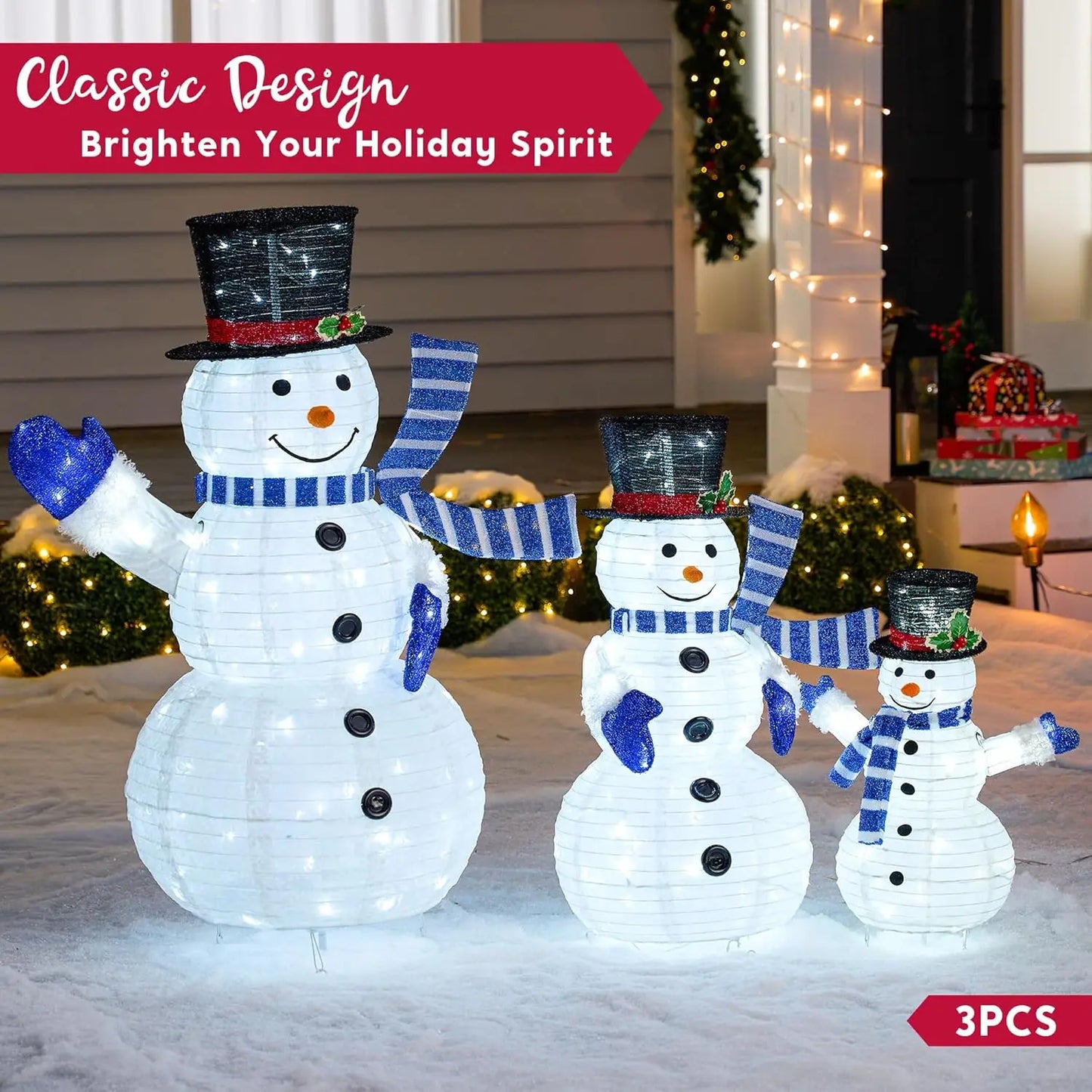 3 Pcs 3D Christmas Collapsible Snowman Yard