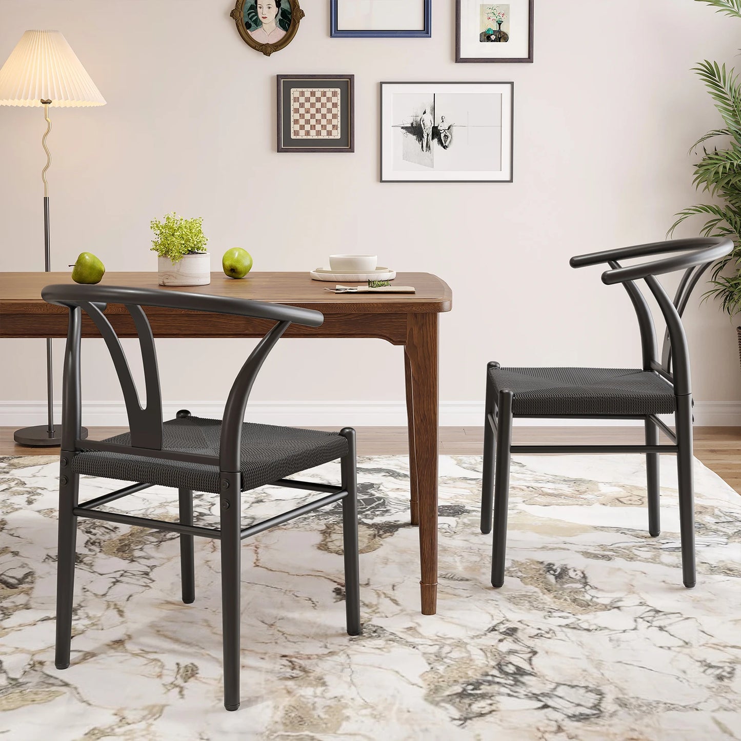 Wood Wishbone Dining Room Chairs Set of 2