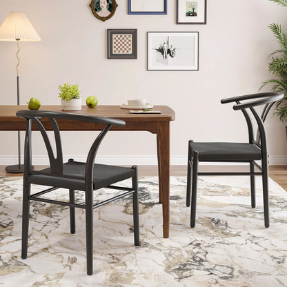 Wood Wishbone Dining Room Chairs Set of 2