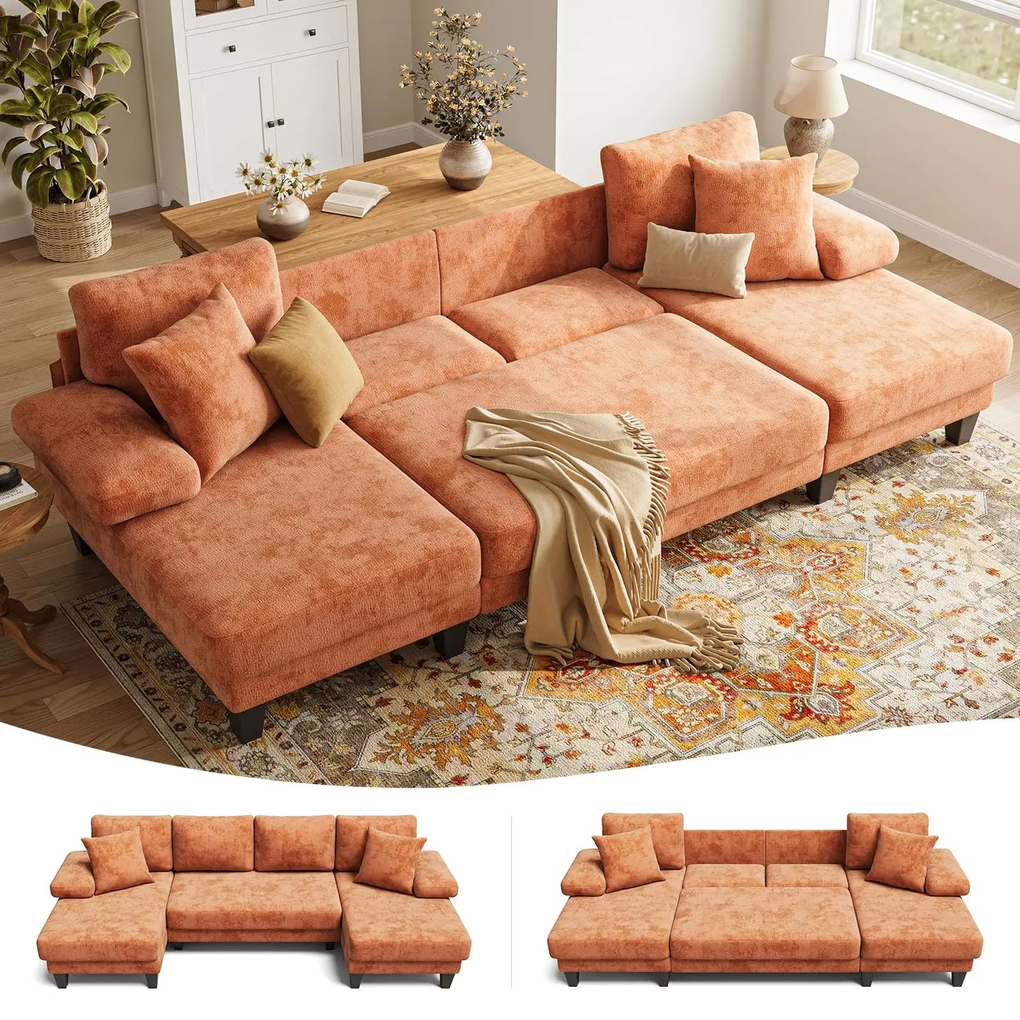 U-Shaped Sleeper Sofa with Pull Out Couch Bed