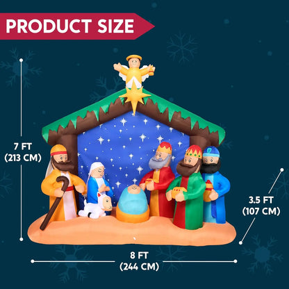 8 FT Christmas Nativity Set with Build-in LEDs